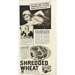 Shredded Wheat "Dive into Crisp Shredded Wheat. Extra Energy" VTG Print Ad 1936